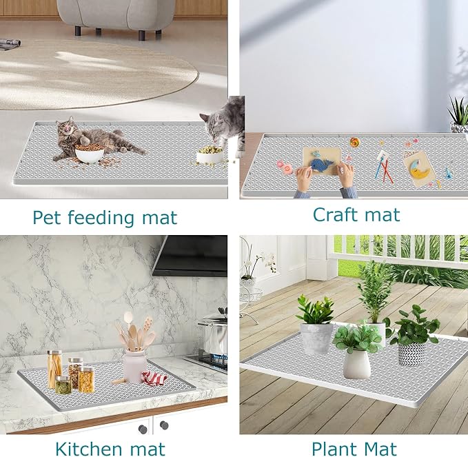 Cat Litter Mat for Litter Box, Silicone Large Cat Litter Trapping Mat - 51.2x25.6 in, Waterproof & Non-Slip, Durable & Easy Clean, Light Gray