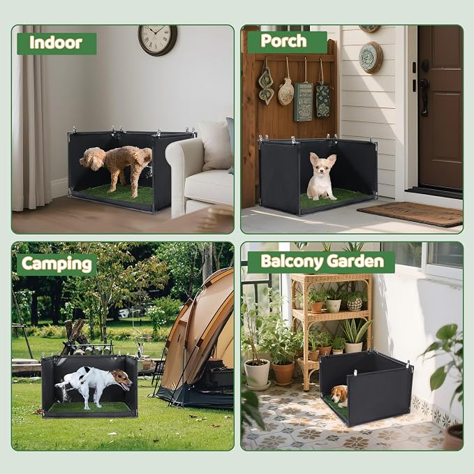 MABOZOO Dog Pee Pad Holder with Artificial Grass, 25 * 21 * 15.7 in Foldable Indoor Dog Potty Tray with Hemmed Edge, No Spill Pee Pad Holder Tray Puppy Litter Box for Dogs