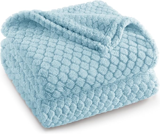 Exclusivo Mezcla Soft Fleece Twin Size Blanket for Bed, Light Blue | Jacquard Lightweight Cozy Bed Blanket, Breathable Decorative Fuzzy Textured All Season Use, 60x80 Inches