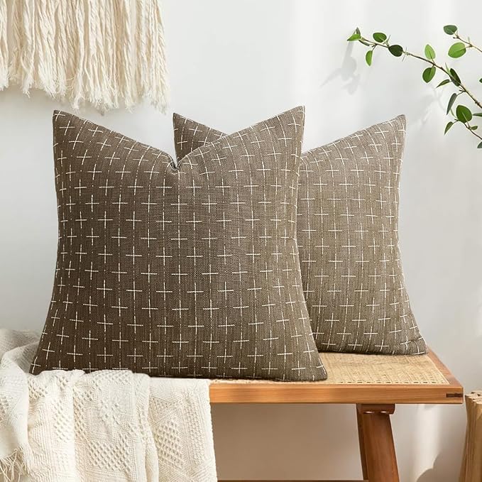 MIULEE Pack of 2 Decorative Burlap Linen Euro Spring Throw Pillow Covers for Sofa Couch Bed Farmhouse Pillowcases Modern Rustic Woven Textured Cushion Cover Taupe