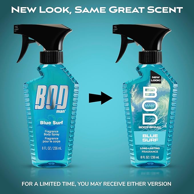 BOD man Fragrance Body Spray, Blue Surf, 8 fl oz (Pack of 2)