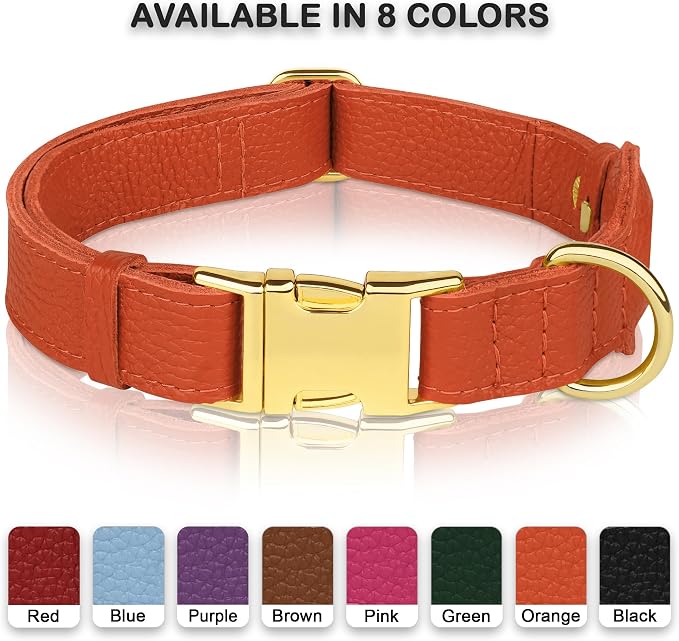 Leather Airtag Dog Collar - Soft Tracking Dog Collar with Apple AirTag Holder and Metal Buckle - Safety GPS Pet Collars for Small Medium Large Dogs Puppy Pink Red (Orange, L, 17"-21" Neck Fit)