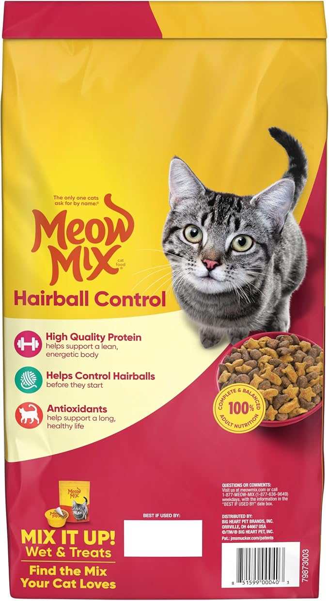 Meow Mix Hairball Control Dry Cat Food, 6.3 Pound Bag