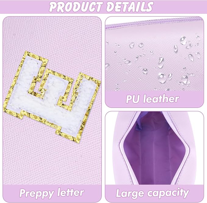 URSKYTOUS Gifts for Girls Initial Makeup Bag Personalized Cosmetic Bag with Zipper Cute Travel Toiletry Bag Waterproof PU Preppy Makeup Pouch Birthday Gift for Teen Girls Women(Purple E)