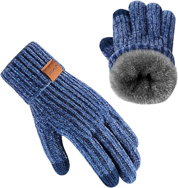UCQKLI Winter Gloves for Women Chenille, Womens Gloves Cold Weather Fleece Lined, Stocking Stuffers for Women Christmas Gifts