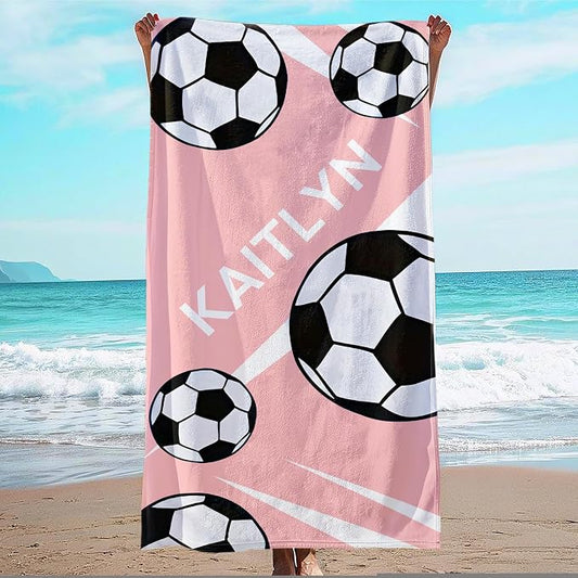Personalized Beach Towel With Name, Custom Beach Towel with Text, Customized Football Microfiber Pool Towel, Quick Dry & Absorbent Swim Towel for Adult,Anniversary, Birthday, Summer Holiday,vacation