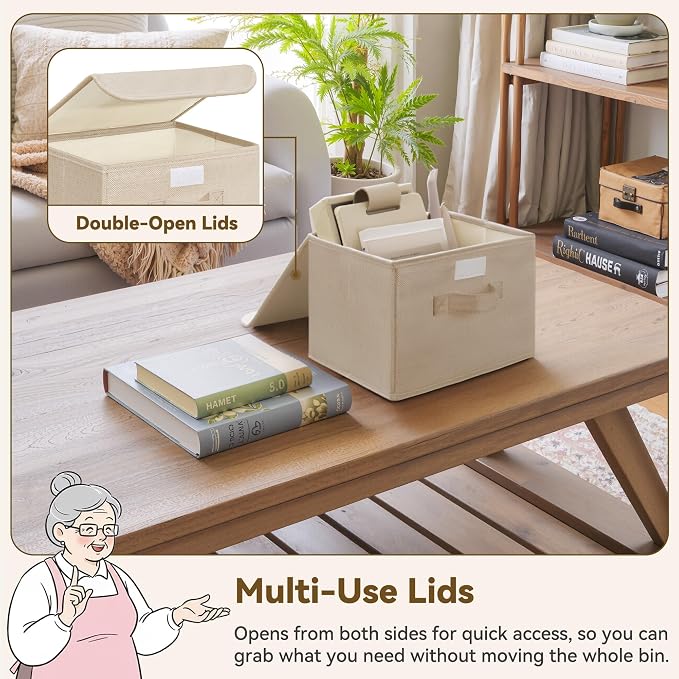 GRANNY SAYS Memory Keepsake Storage Box, Fabric Storage Bins with Lids | Flip-Top Lid, Collapsible, Stackable, 3 Handles, Ideal for Closet Clothes Blanket Toys, Small, Khaki, 2-Pack