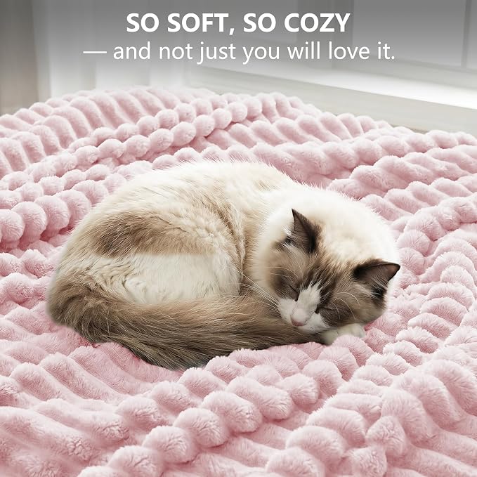 Pink Throw Blanket for Couch & Bed, 50 x 60 Inch | 300GSM Ribbed Fleece Blanket, Soft, Cozy & Lightweight, OEKO-TEX Certified, All-Season Use for Travel, Dorm & Home Decor
