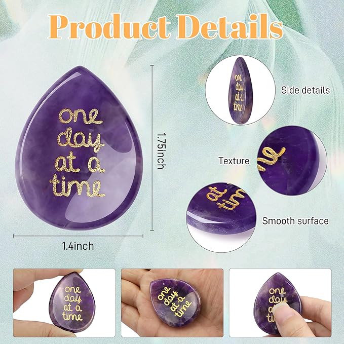 LAIDANLA Worry Stone for Anxiety Amethyst Healing Crystal Sensory Fidget Thumb Stones Mental Health Depression Relief Items Purple Meditation Inspirational Sobriety Thinking of You Gifts for Women