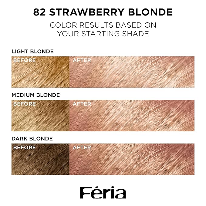 L’Oreal Paris Feria Multi-Faceted Shimmering Permanent Hair Color, High Intensity Hair Dye for 3X Highlights, 82 Strawberry Blonde, 1 Hair Dye Kit