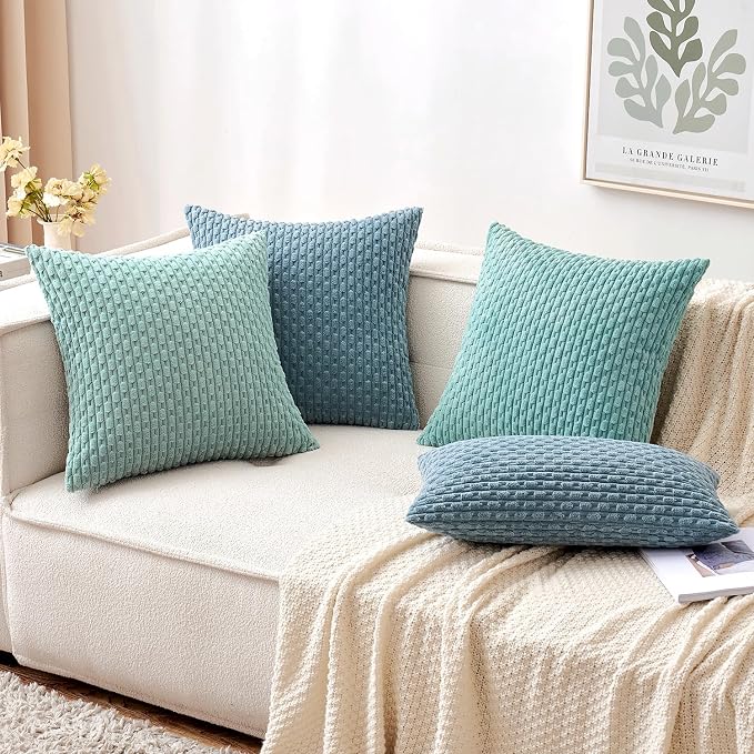 MIULEE Decorative Throw Pillow Covers 20x20 Blue Grey Textured Corduroy | Pack of 2 Striped Pillow Covers Modern Farmhouse Coastal Home Decor for Couch Bed Sofa Living Room