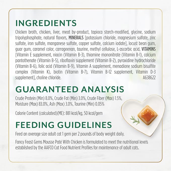 Purina Fancy Feast Gems Chicken Wet Cat Food Variety Box, 4 oz, 8-Pack | 16 single servings, mousse pate with savory gravy, made with no artificial preservatives, 100 percent complete and balanced