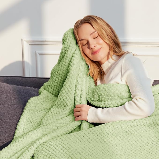 Whale Flotilla Extra Large Soft Fleece Throw Blanket for Couch | 50x70 Inch, Light Gree, Suitable for Sofa Chair Bed, Fluffy Fuzzy Jacquard Blankets for All Season, Lightweight and Cozy