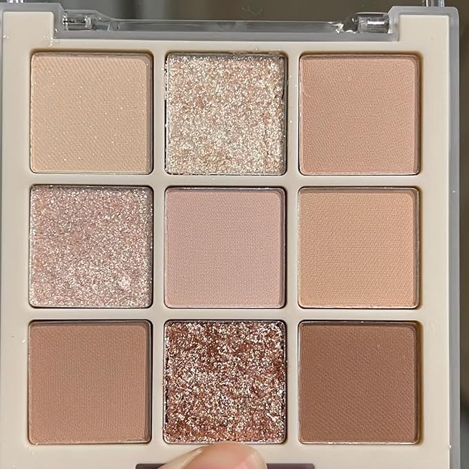 9 Colors Glitter Matte Eyeshadow Palette, Nude Beige Brown Shimmer Eye Shadow Makeup, Daily Gloden Eye Makeup, Sparkly Metallic Eyeshadow Pallet#03 Neutral Brown Gold