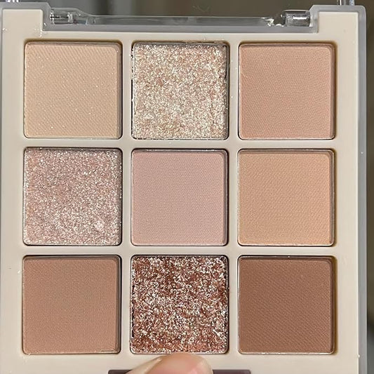 9 Colors Glitter Matte Eyeshadow Palette, Nude Beige Brown Shimmer Eye Shadow Makeup, Daily Gloden Eye Makeup, Sparkly Metallic Eyeshadow Pallet#03 Neutral Brown Gold