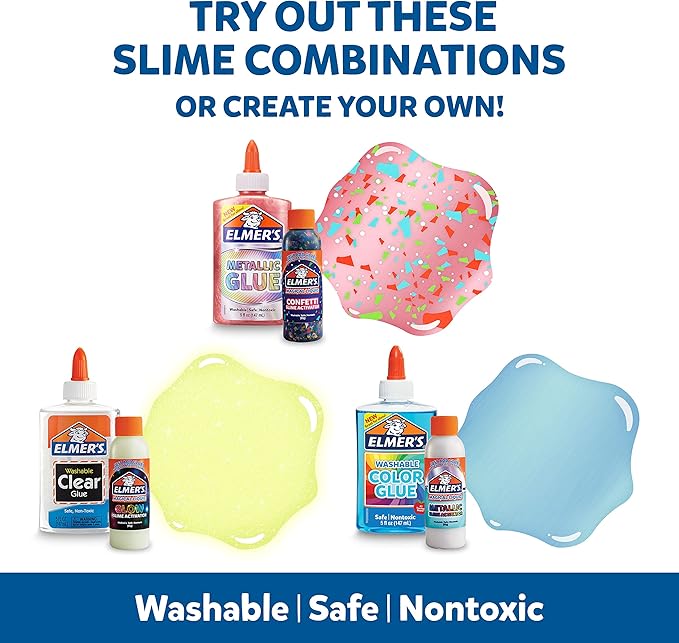 Elmer's Collection Slime Kit | Supplies Include Glow In The Dark Magical Liquid Slime Activator Metallic Magical Liquid Confetti Translucent Glue Metallic Glue Clear 6 Count