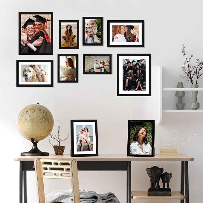 10 Pack Picture Frames Collage Wall Decor for Mounting or Tabletop Display, Gallery Wall Frame Set with Two 8x10 Black Frames, Four 5x7 Frames and Four 4x6 Frames, Multi-Pack Photo Frame Set