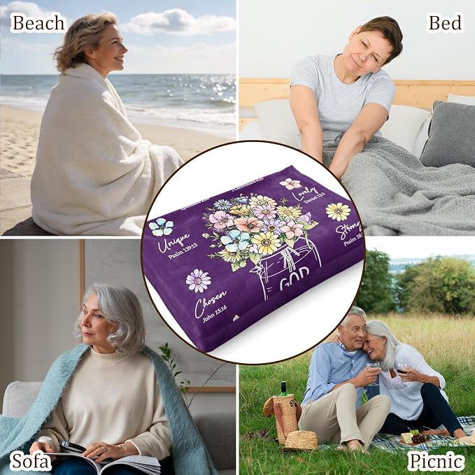 Christian Birthday Gifts for Women, Christian Religious Blanket 80''x 60'' | Birthday Gifts for Women, Baptism Christmas Day Spiritual Gifts for Grandma Nana Mom Sister, Throw Blankets, Deep Purple