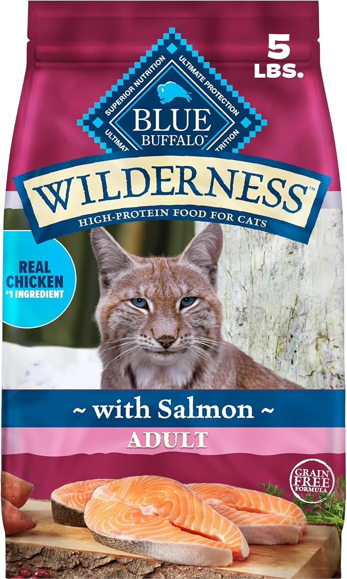Blue Buffalo Wilderness Salmon Adult Dry Cat Food, Grain-Free, 5 lb | Real Salmon #1 Ingredient, High Protein Nutrition, Supports Immunity with Antioxidant-Rich LifeSource Bits