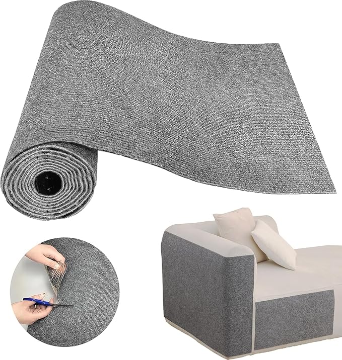 Cat Scratch Couch Furniture Protector, Self-Adhesive Scratch Pad | 39.3x15.8In, DIY Climbing Cat Carpet Mat for Door Window Protector, Couch Guard from Claws with Pins & Tape (LightGrey)