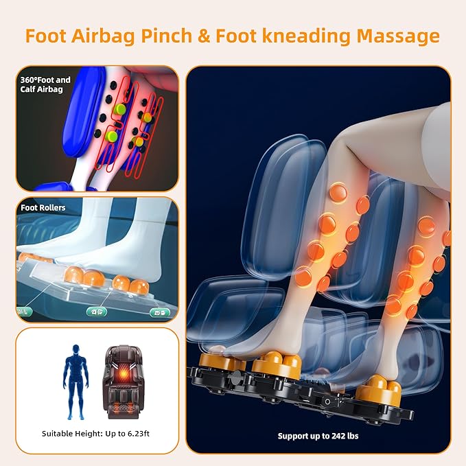 Massage Chair Full Body, 4D Zero Gravity SL-Track Knead Shiatsu Massage Recliner Chair with Airbags, Touchable Screen, Heating, Foot Rollers, Home or Office (Black & Brown)