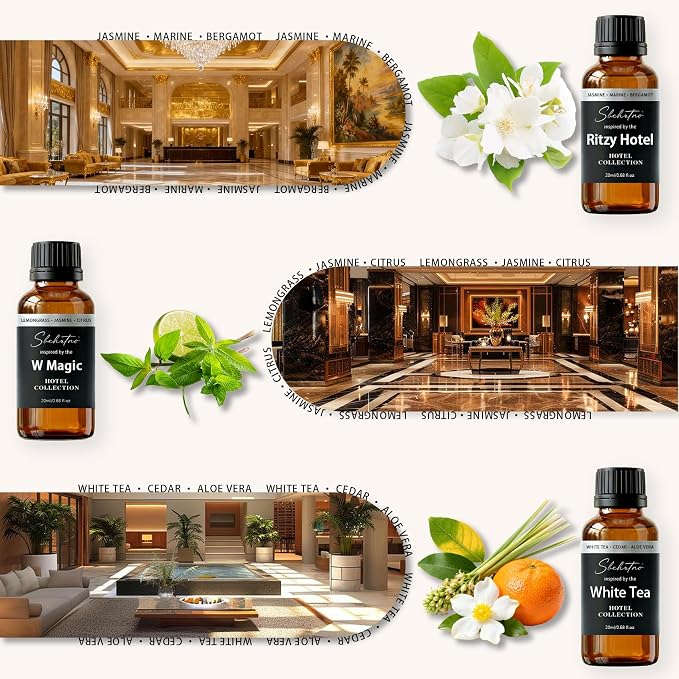 Hotel Diffuser Oil Gift Set–Luxury Hotel Inspired Fragrance Oils for Diffusers, Premium Aromatherapy Home Fragrance, Long Lasting Scent for Bedroom, Spa & Office (4.0 Fl Oz (6 x 0.68 Fl Oz))
