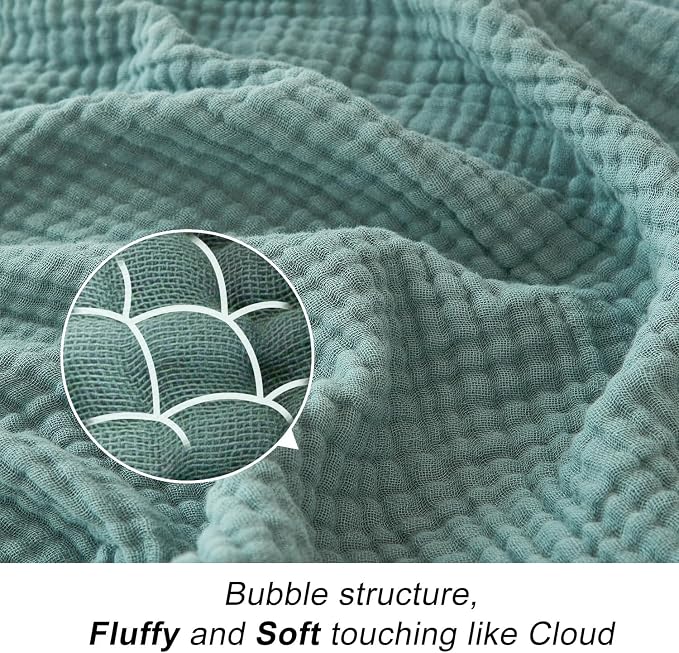 EMME Muslin Throw Blanket for Adults 100% Cotton Blankets for Couch 4-Layer Summer Breathable Gauze All Season Soft and Lightweight Pre-Washed (Teal, 50"x71")