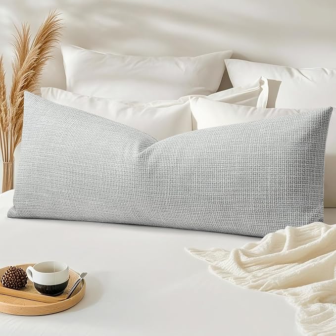 OTOSTAR Linen Throw Pillow Cover Set of 1 Decorative Long Lumbar Pillowcase Rectangle Cushion Cover 14x36 Inch for Home Decor Sofa Bedroom Car 35 x 90CM Light Grey