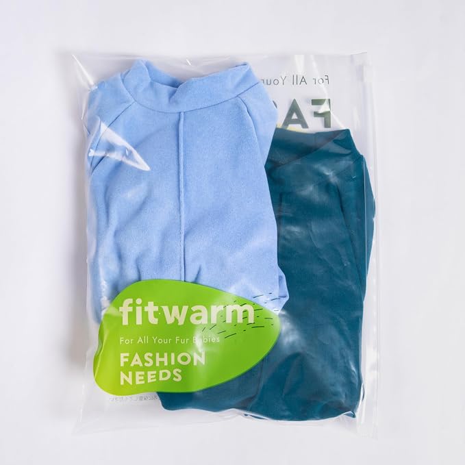 Fitwarm 2 Pack Lightweight Fleece Dog Pajamas, Warm Winter Dog Clothes for Small Dogs Boy Girl, Fuzzy Pet Onesie with Feet, Light Sky Blue, Turquoise, XS