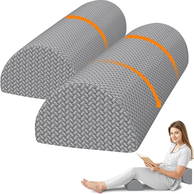 Knee Pillow for Side Sleepers, Half Moon Memory Foam Bolster Pillow for Legs, Ergonomic Design Wedge Elevation Pillow for Side & Back Sleeping, Under Knee Support, Foot, Ankle, Lumbar, Gray - 2 Pack