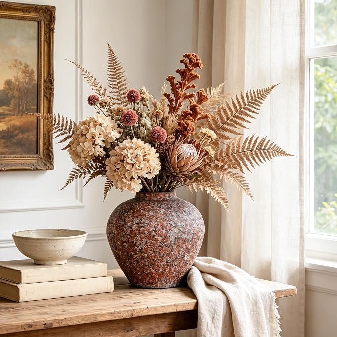 Ceramic Flower Vase Rustic Farmhouse Home Decor | 6.3 Inch Handcrafted Decorative Vase, Ideal Table Decor for Living Room, Wedding, Birthday Holiday