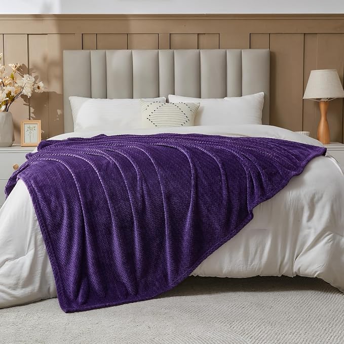 NEWCOSPLAY Fleece Leaves Pattern Twin Blanket, Dark Purple, 60"x80" | Super Soft Throw Blanket, Lightweight Cozy Bed Sofa Blanket, Premium Silky Flannel Fleece, Travel Blanket for All Season Use