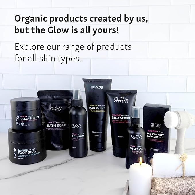 Glow Organics Belly Butter for Pregnancy, 100% Organic Stretch Mark Cream, Maternity Skincare for Itchy Skin & Scars, Safe Daily Ritual for Moms, 3.8oz