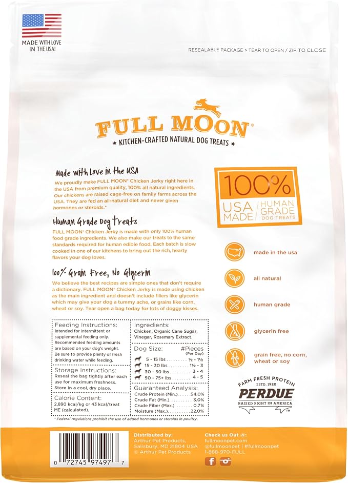 Full Moon® Chicken Jerky Dog Treats 12 oz | Human Grade, No corn, No wheat, No soy, Glycerin Free, Made in the USA