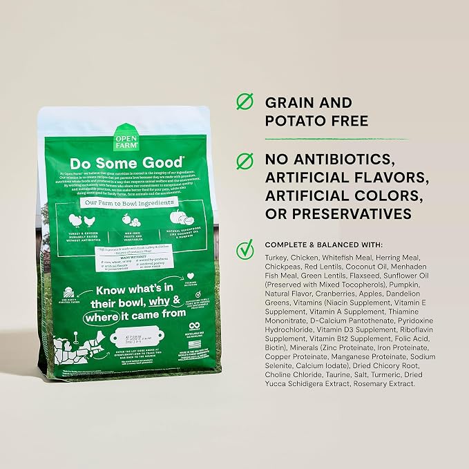 Open Farm Grain Free Dry Cat Food, Turkey & Chicken Kibble, 4lb Bag | All Life Stages, High Protein, Prebiotic Fibers, 100% Traceable Ingredients, Non-GMO Fruits & Veggies.