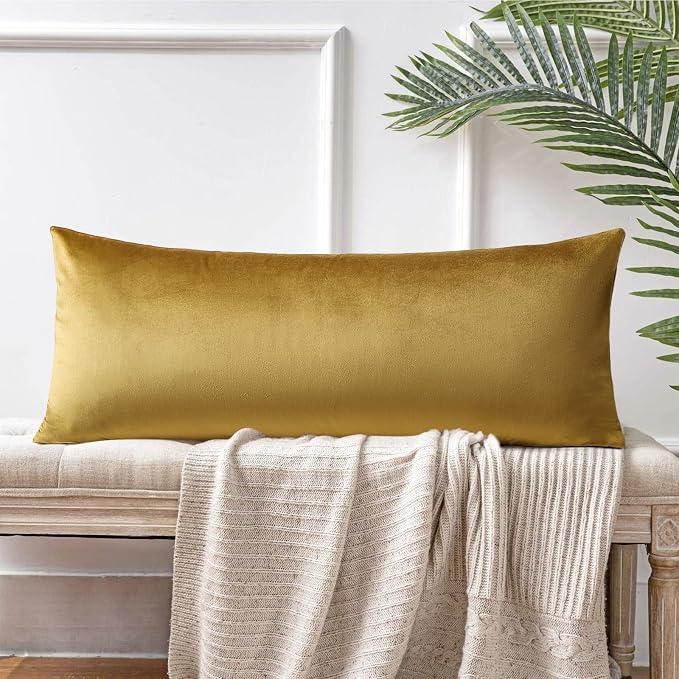 Artscope Luxury Velvet Lumbar Pillow Cover Super Soft Decorative Rectangle Throw Pillow Covers Case Cushion Covers for Sofa Couch Bedroom Car Decor 14x36 Inch Gold