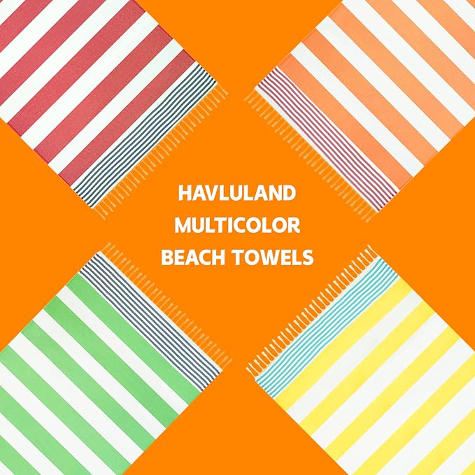 HAVLULAND Turkish Beach Towels, Oversized 40"x72" Turkish Bath Towel, Highly Absorbent Quick Dry Sand Free Beach Towels for Beach Pool Spa Gym Yoga Travel Camping Picnic Blanket - Orange/Fuchsia