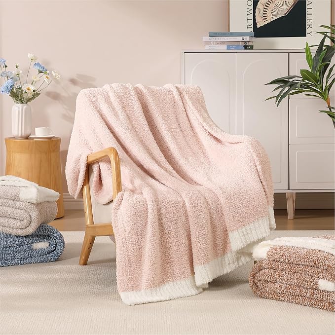Soft Throw Blanket for Couch-Cozy Reversible Knitted Blankets | Lightweight Warm Fluffy Decor for Women, Mom, Her & Girls, Sofa, Chair, Bed, 50x60in,Cationic Dyeing Pink