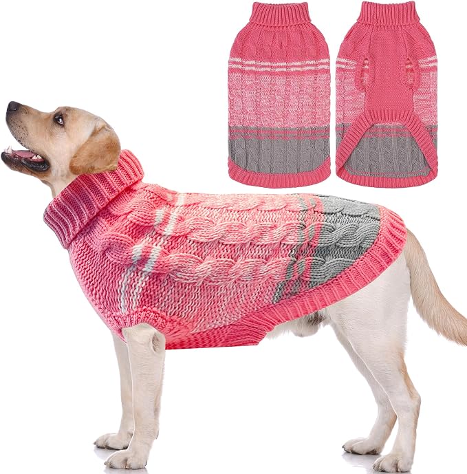 Mihachi Medium Dogs' Pink Turtleneck Sweater - Soft, Warm Knit Dog Coat with Leash Hole for Cold Weather, Fits Large, Cat or Puppy
