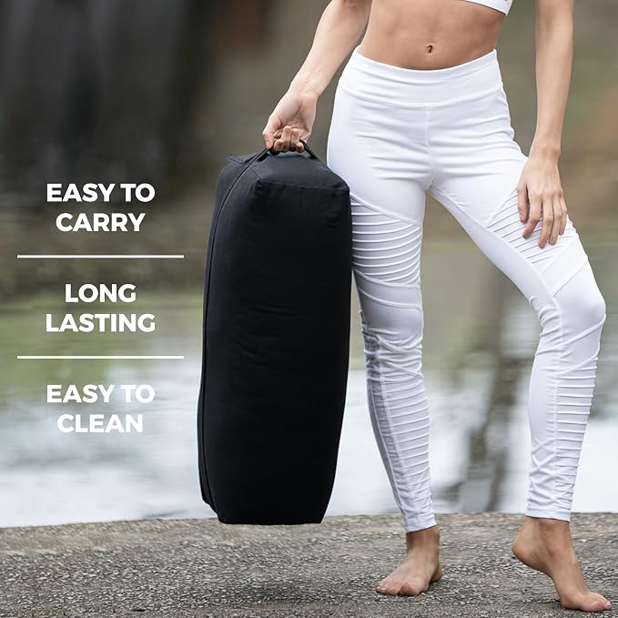 Extra Firm Large Yoga Bolster, 24" x 12" x 6" Cinched OR Zippered Yoga Pillow, Rectangular Cotton Cushion With Removable Cover for Studios, 1 Pack or 2 Pack