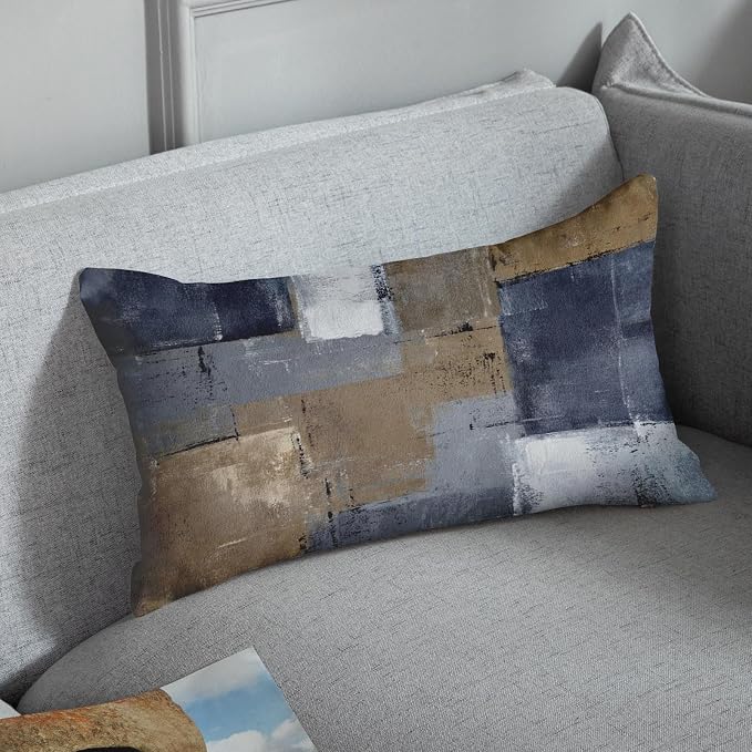 Throw Pillow Covers Set of 2, 12 x 20 Inch, Blue Brown Grey Taupe | Abstract Modern Art Outdoor Decorative Square Pillow Cases Couch Cushion Case for Couch Bed Sofa Living Room Home Decor