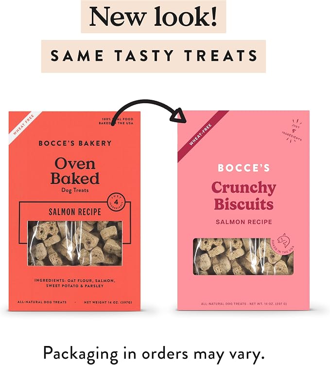 Bocce's Bakery Salmon Flavor Crunchy Biscuits Dog Treats, 14 oz | Oven Baked, Wheat-Free Everyday Dog Treat Biscuits - Made with Real, Limited Ingredients and Baked in The USA