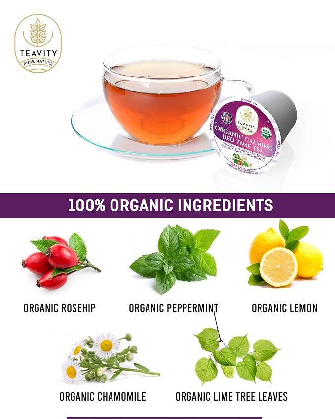 Organic Chamomile Sleep Tea Pods for Keurig - Naturally Decaf Tea - Calming Bed Time Tea by Teavity (36 Tea Pods)