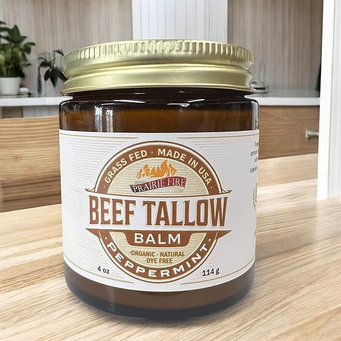 Grass Fed Beef Tallow Balm - 4 oz - Made in USA - Organic Grass Fed and Finished Tallow - Moisturizing Skin Care Peppermint