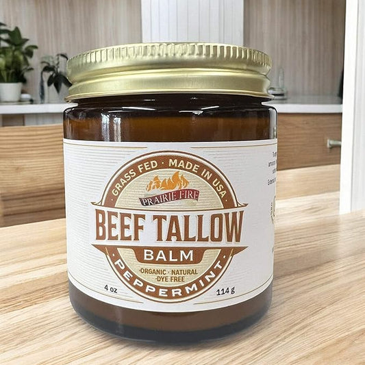 Grass Fed Beef Tallow Balm - 4 oz - Made in USA - Organic Grass Fed and Finished Tallow - Moisturizing Skin Care Peppermint