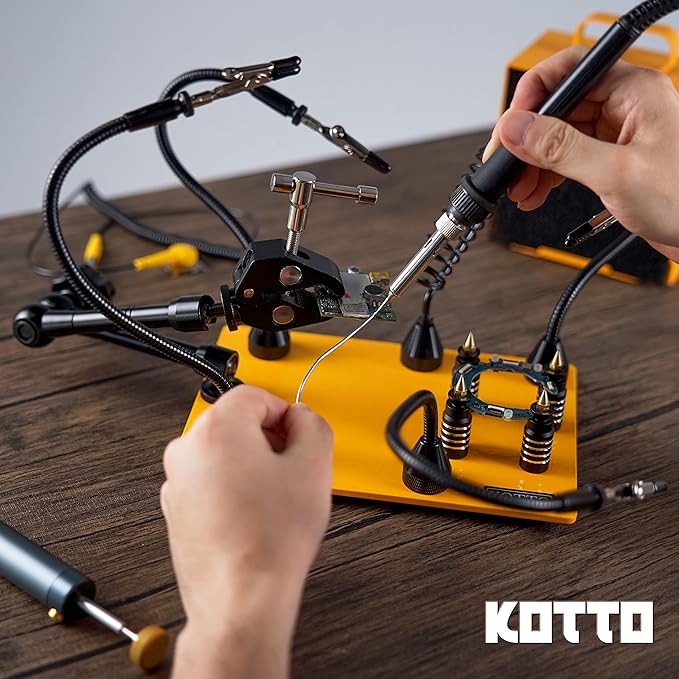 KOTTO Helping Hands Soldering, Third Hand Soldering Tools PCB Holder Four Arms Helping Hands Crafts Jewelry Hobby Workshop Helping Station Non-slip Steel Weighted Base