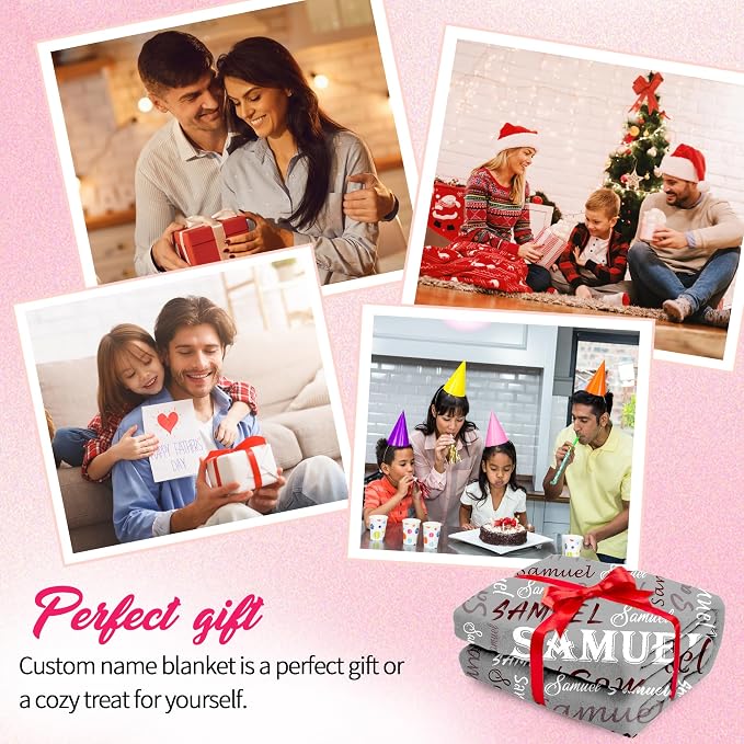 Personalized Throw Blanket, Custom Grey Theme Light Soft Flannel Fleece With Name for Men Women Boys Girls Kids, Customized Gifts for Birthday Christmas Valentines Day