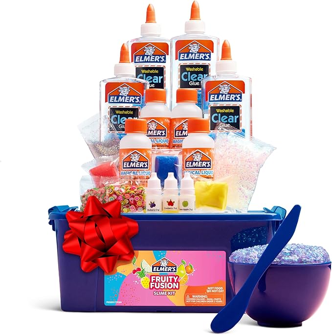 Elmer's Fruity Fusion Slime Kit, Includes Elmer's Clear Glue, Magical Liquid Slime Activator, Clay Color Pigments, Scents, Mixing Bowl, Spoon, 20 Piece Kit