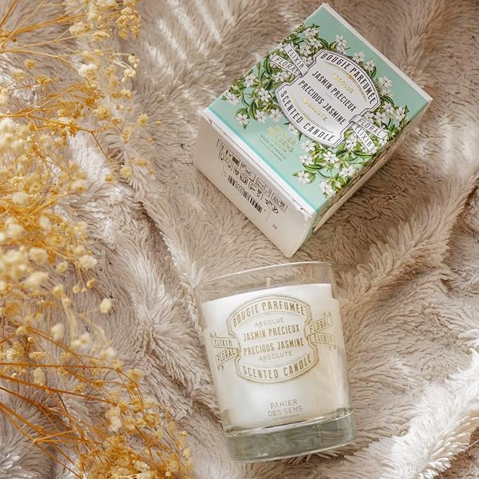 Panier des Sens Jasmine Long-Lasting Scented Candle, 6.3 oz | Hand-Poured In Provence | Up To 55 Hours Burn Time | 100% Natural Cotton Wick | Long-Lasting French Home Fragrance