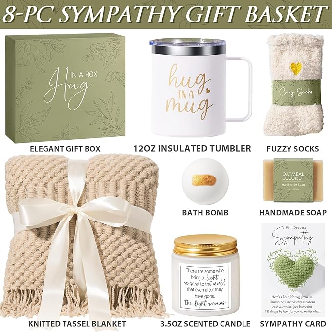 Sympathy Gifts for Loss of Loved One, Condolences Gift Baskets Grief Gifts | Memorial Bereavement Gift Ideas for Loss of Mom Dad, Hug In A Box Miscarriage Gifts for Mothers Thinking of You Care Package